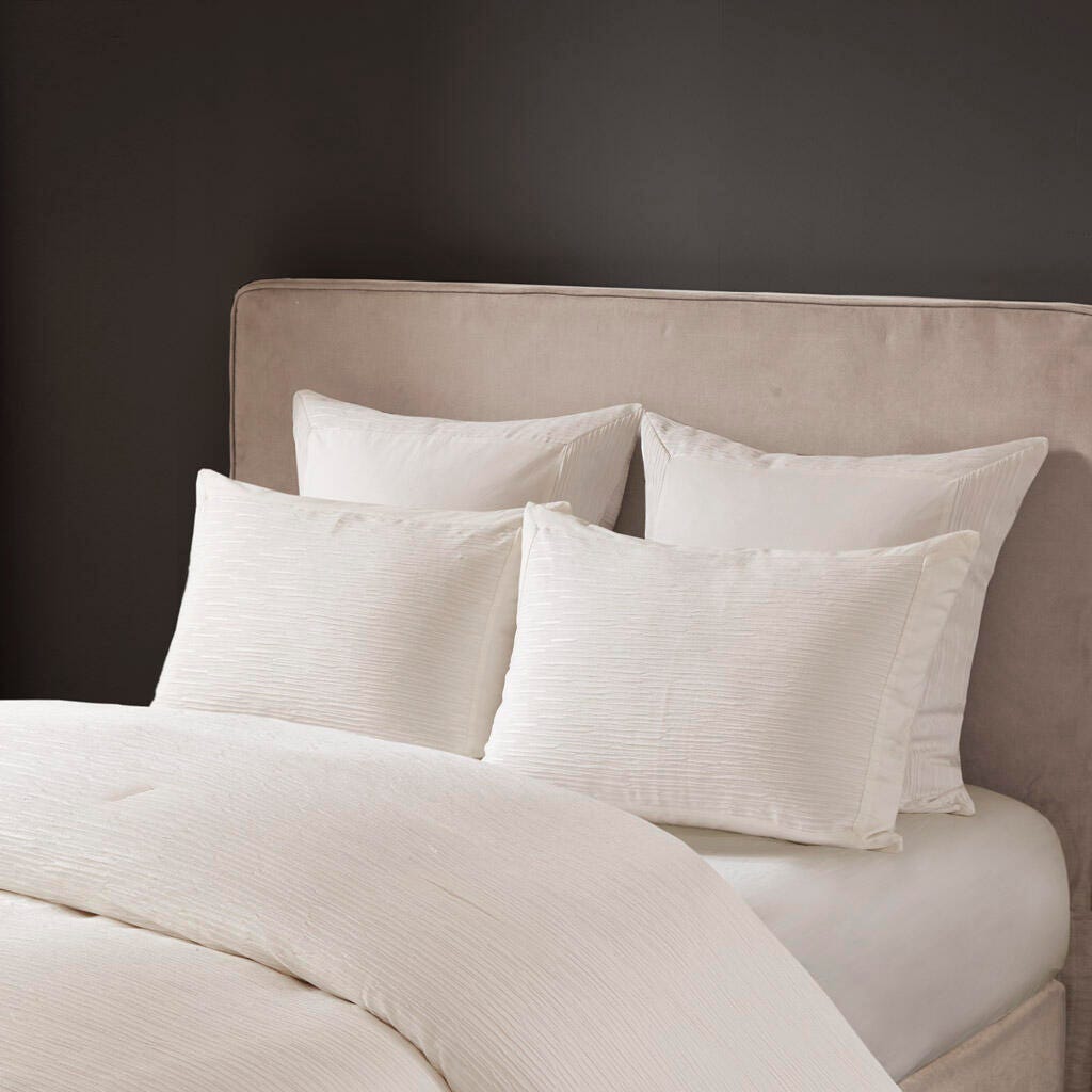 Hanae King/California King Blend Yarn Dyed 3 Piece Comforter Set, White, large