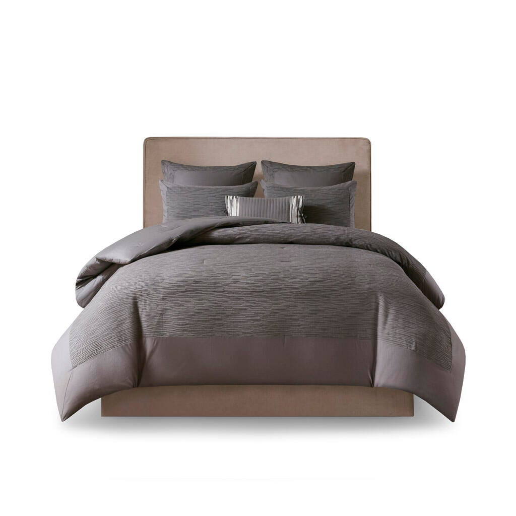 Hanae Full/Queen Blend Yarn Dyed 3 Piece Comforter Set, Gray, rollover