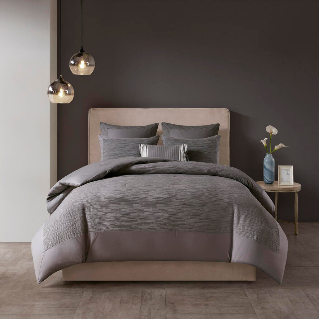 Hanae Full/Queen Blend Yarn Dyed 3 Piece Comforter Set, Gray, large