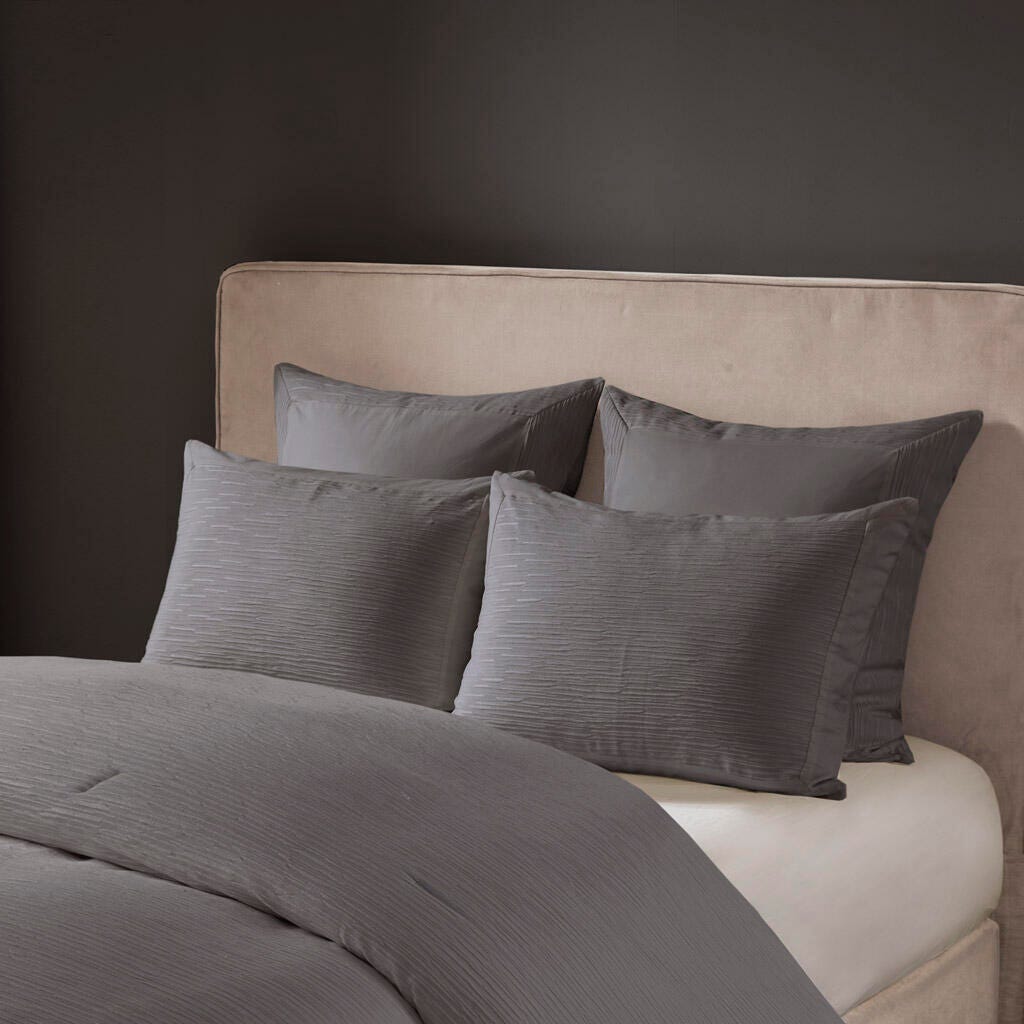 Hanae Full/Queen Blend Yarn Dyed 3 Piece Comforter Set, Gray, large