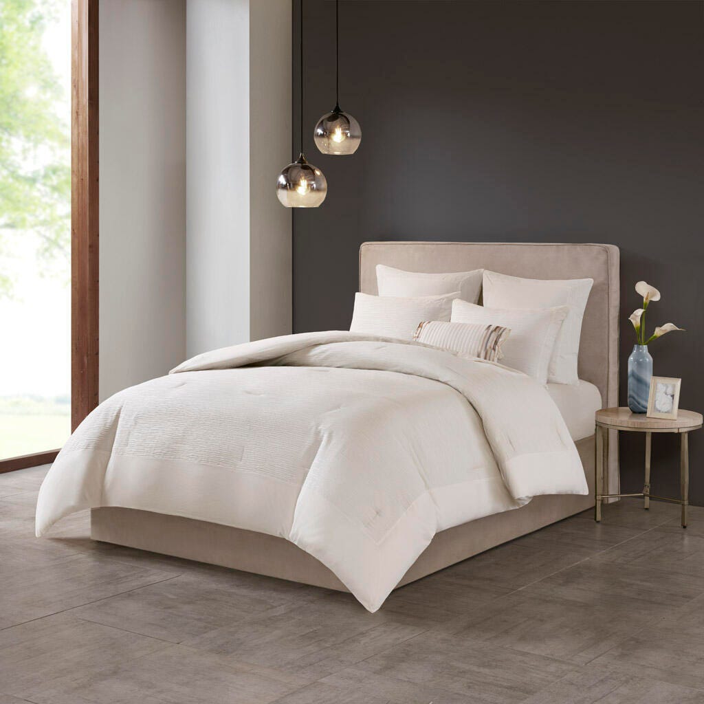 Hanae Full/Queen Blend Yarn Dyed 3 Piece Comforter Set, White, large