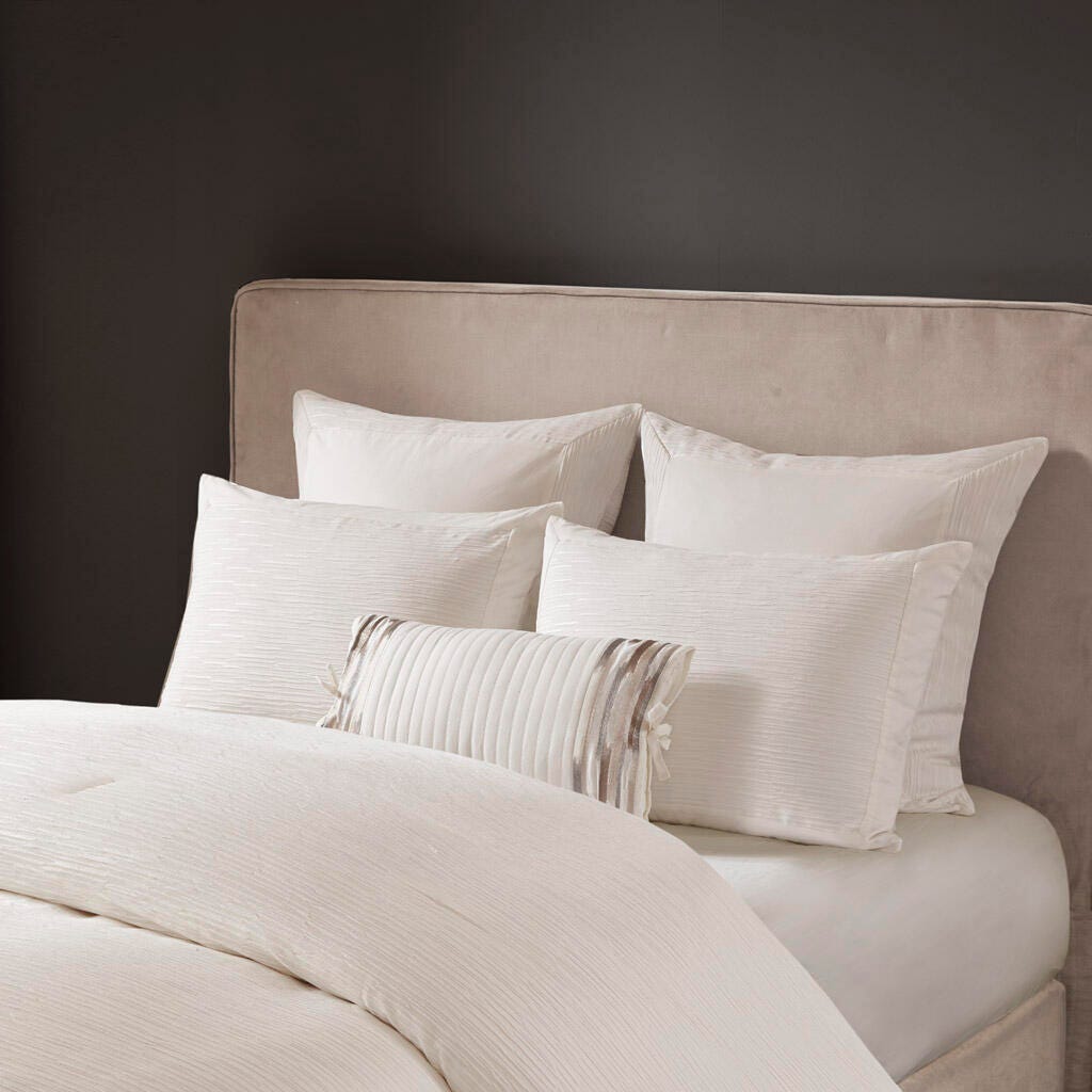 Hanae Full/Queen Blend Yarn Dyed 3 Piece Comforter Set, White, large
