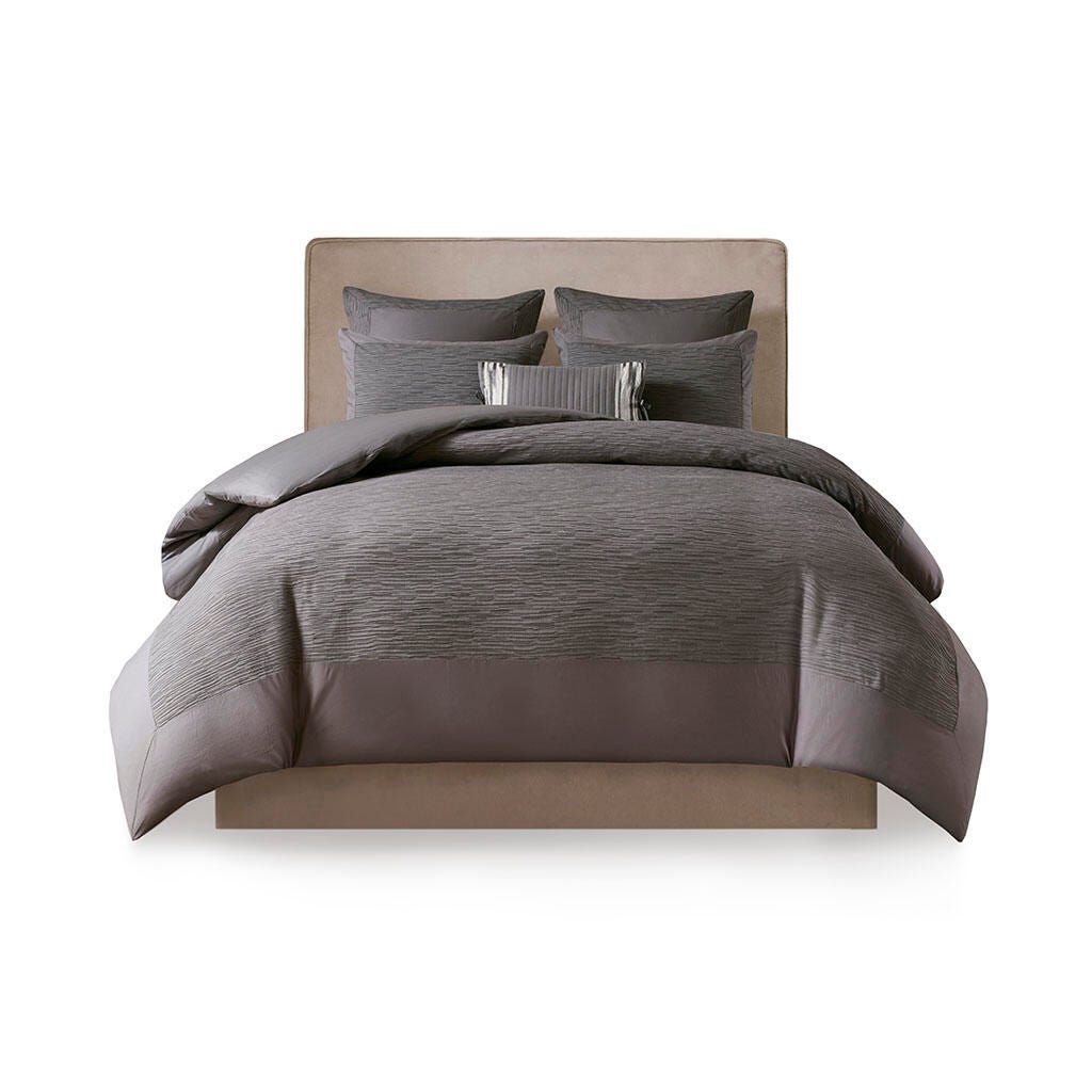 Hanae King Blend Yarn Dyed 3 Piece Duvet Cover Set, Gray, large