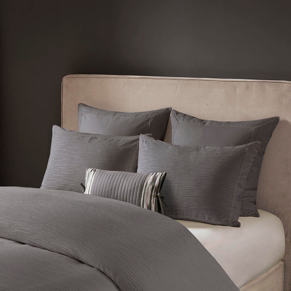 Hanae King Blend Yarn Dyed 3 Piece Duvet Cover Set, Gray, large