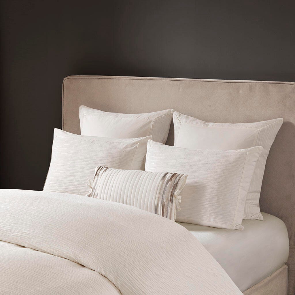 Hanae King Blend Yarn Dyed 3 Piece Duvet Cover Set, White, large