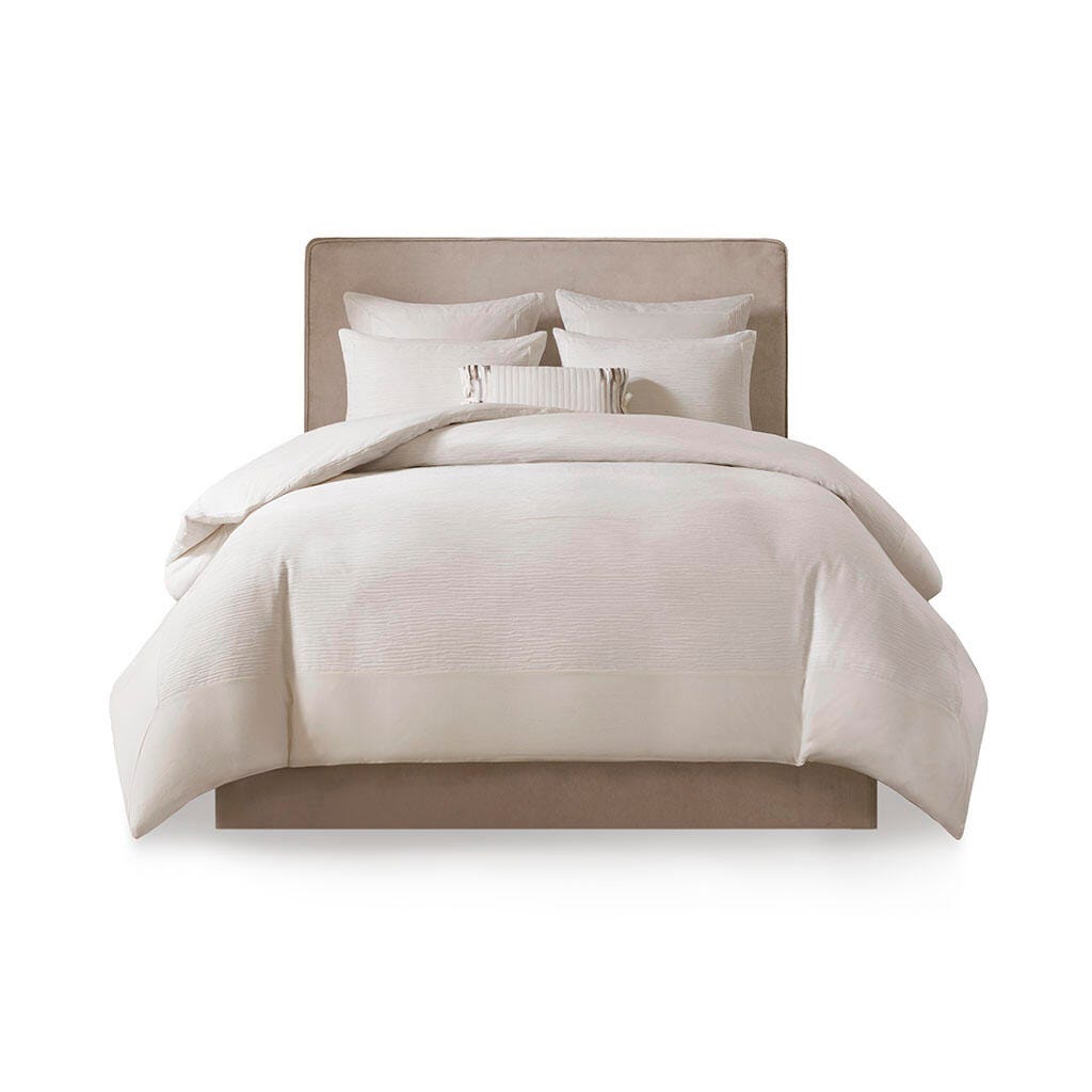 Hanae Full/Queen Blend Yarn Dyed 3 Piece Duvet Cover Set, White, large