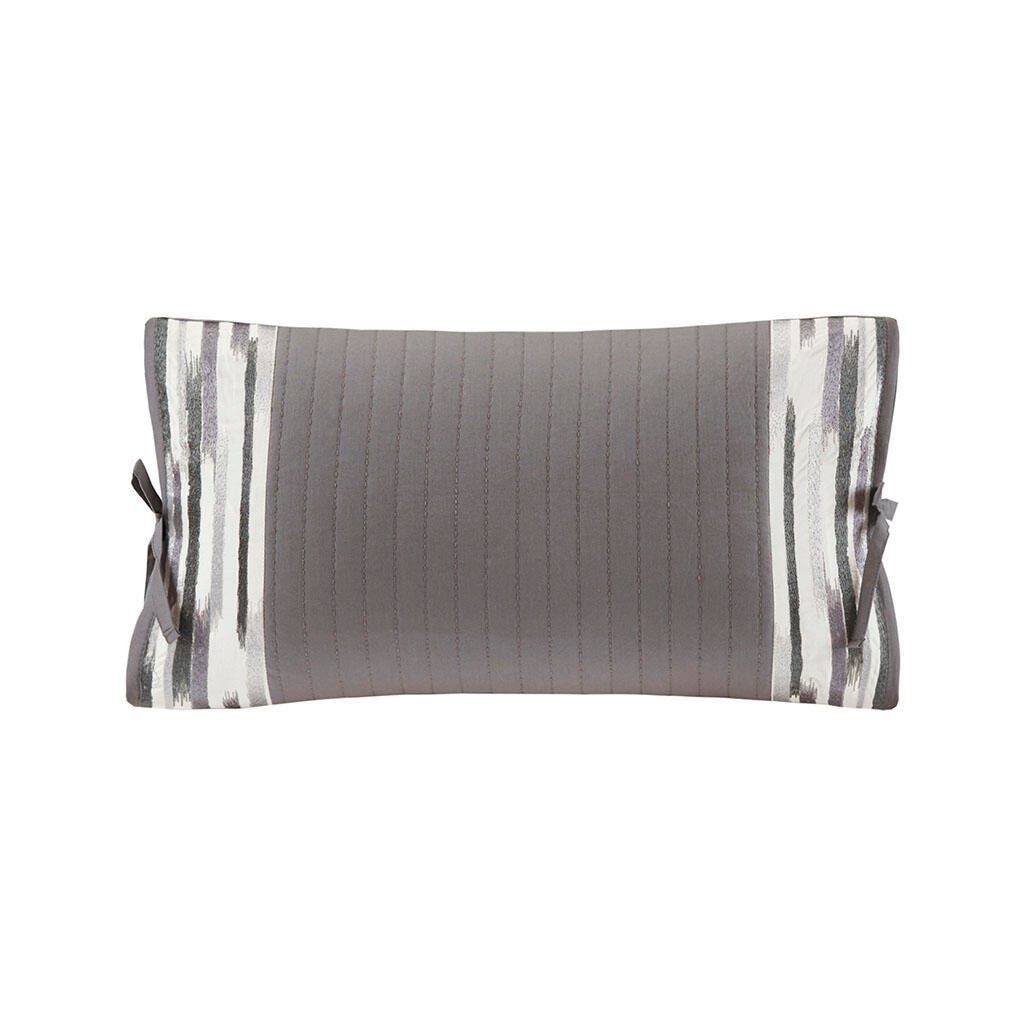 Hanae 12x20" Embroidered Oblong Decorative Pillow, Gray, large