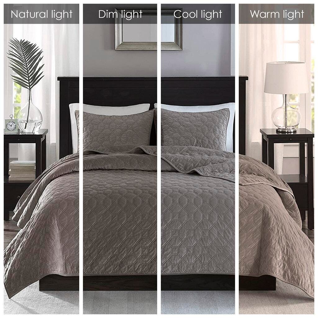 Harper Full/Queen 3 Piece Velvet Quilt Set, Taupe, large