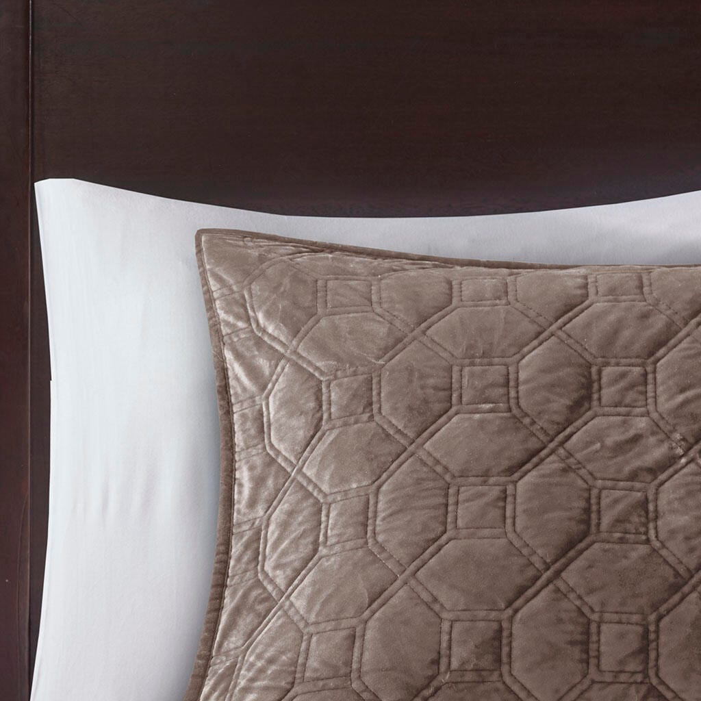 Harper Full/Queen 3 Piece Velvet Quilt Set, Taupe, large