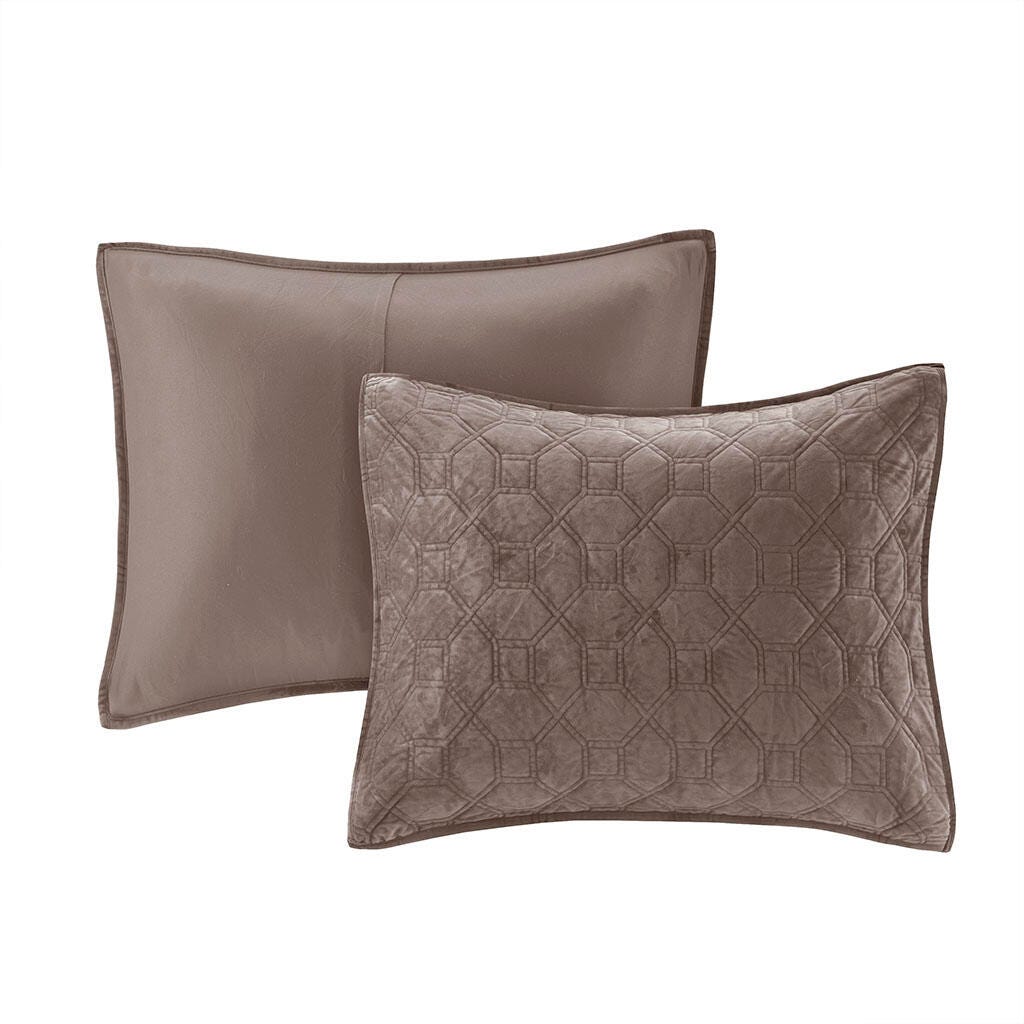 Harper Full/Queen 3 Piece Velvet Quilt Set, Taupe, large