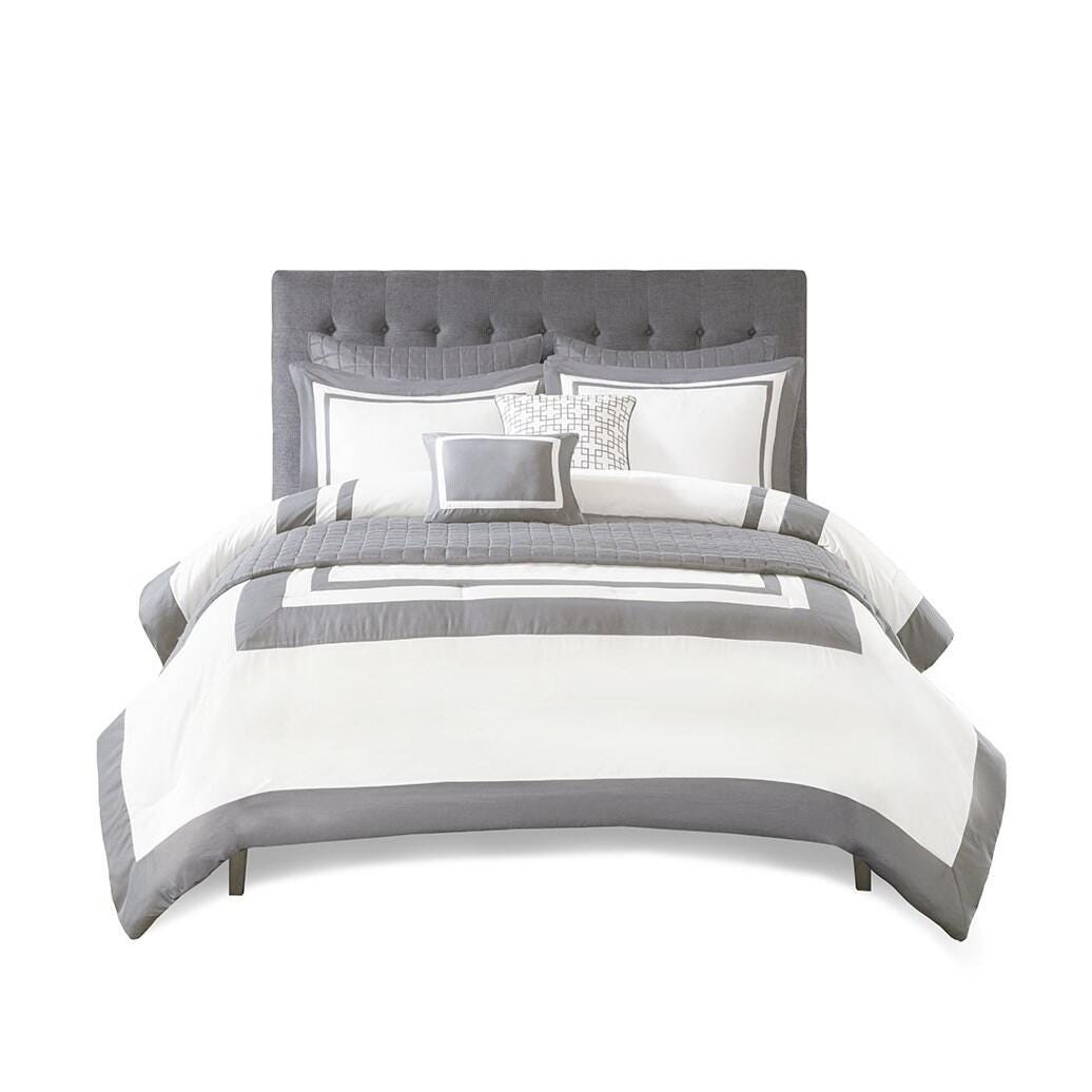 Heritage Full/Queen 8 Piece Comforter and Quilt Set Collection, Gray, rollover