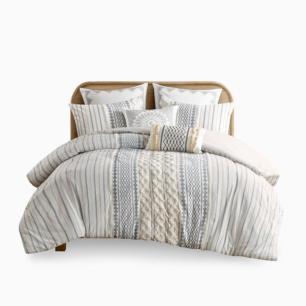 Imani King/California King Printed Comforter Set with Chenille, Navy, large