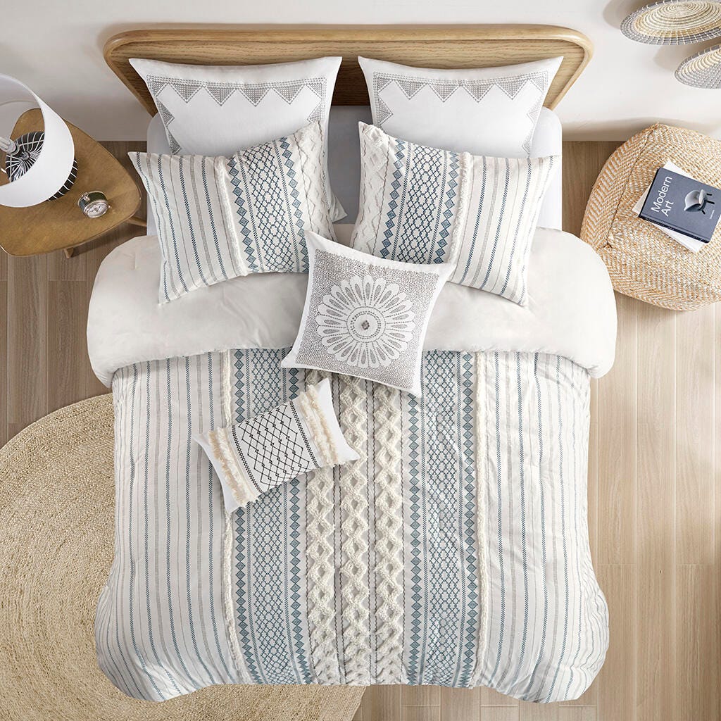 Imani King/California King Printed Comforter Set with Chenille, Navy, large