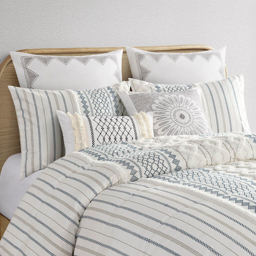 Imani Full/Queen Printed Comforter Set with Chenille, Navy, large