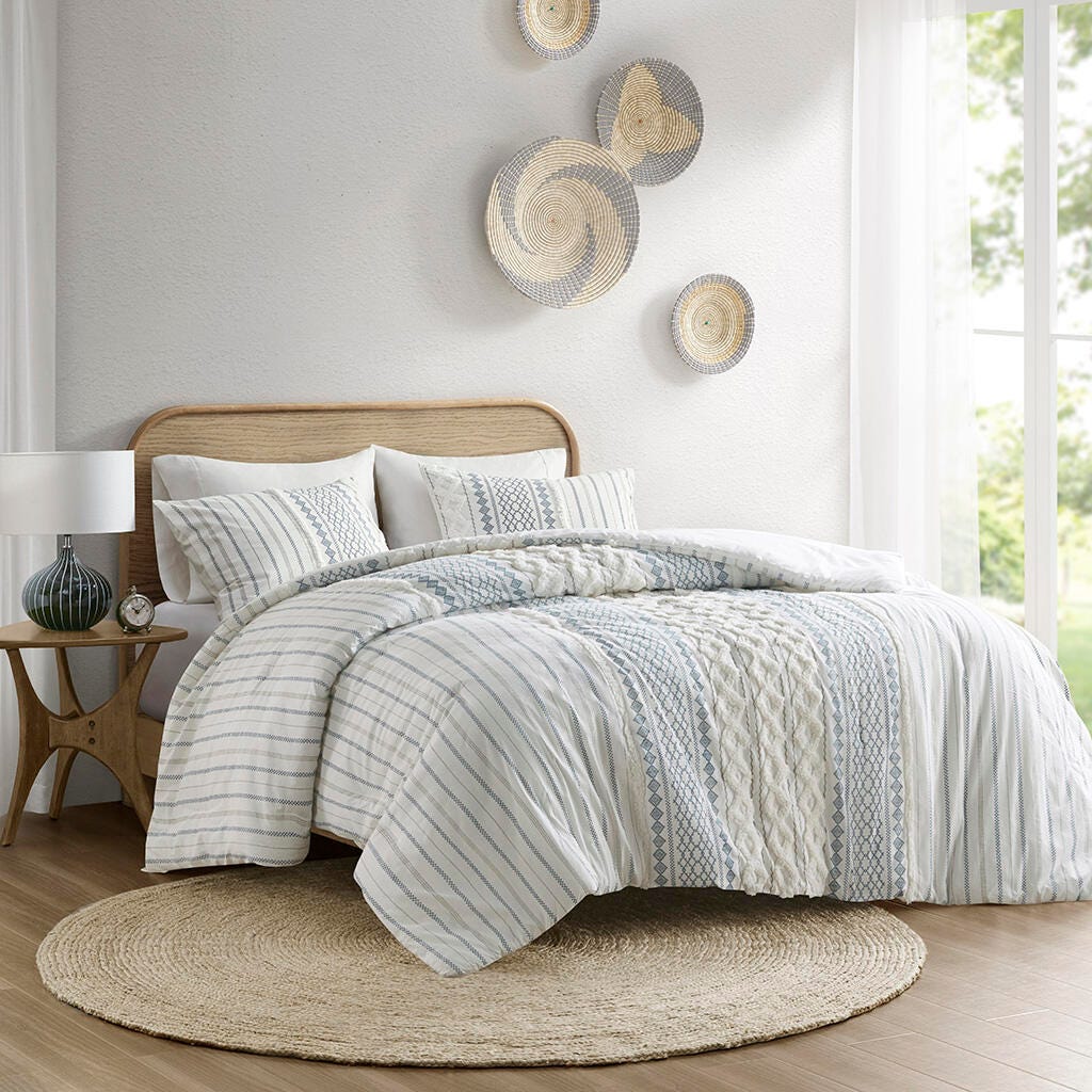 Imani Full/Queen Printed Comforter Set with Chenille, Navy, large