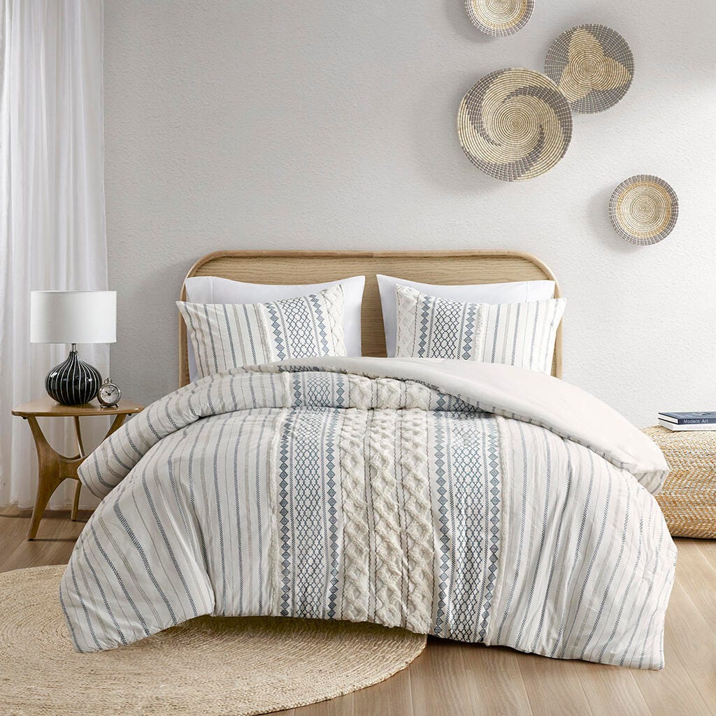 Imani Full/Queen Printed Comforter Set with Chenille, Navy, large