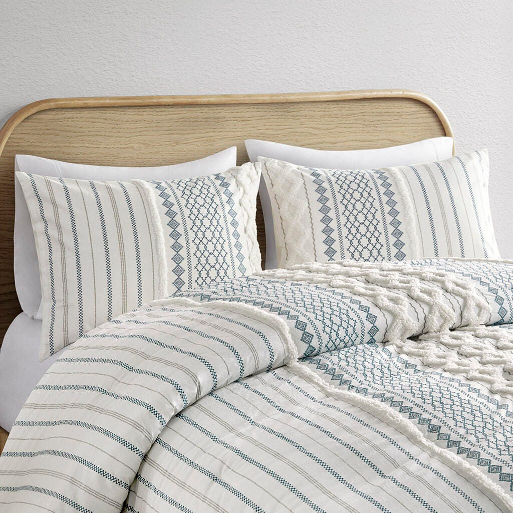 Imani Full/Queen Printed Comforter Set with Chenille, Navy, large