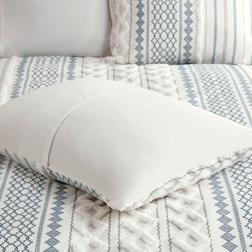 Imani Full/Queen Printed Duvet Cover Set with Chenille, Navy, large