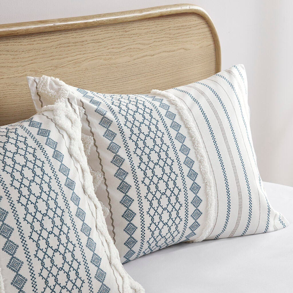 Imani Full/Queen Printed Duvet Cover Set with Chenille, Navy, large