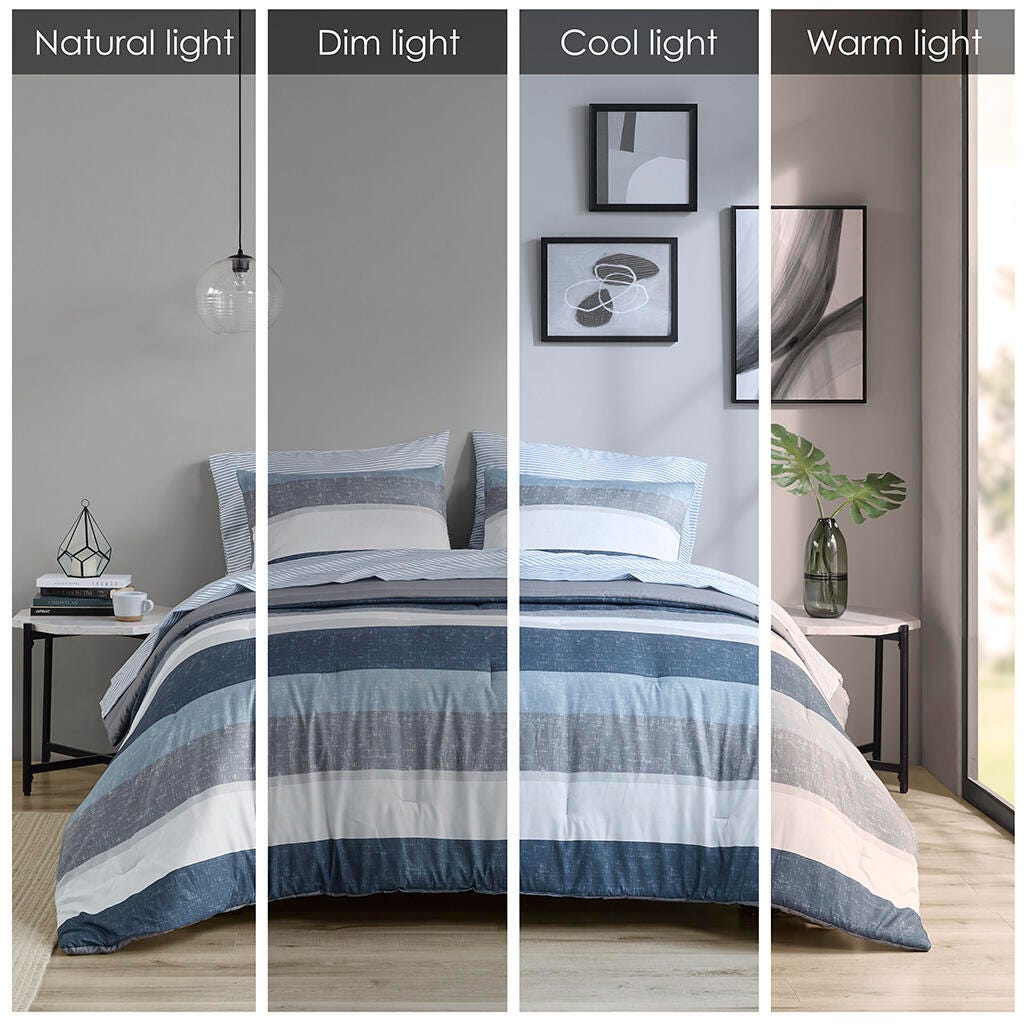 Jaxon Queen Comforter Set with Bed Sheets, Blue/Gray, large