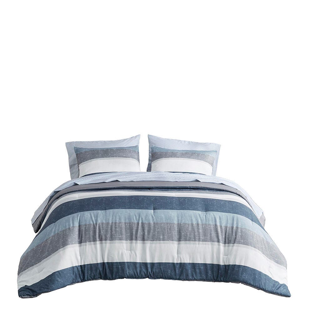 Jaxon Full Comforter Set with Bed Sheets, Blue/Gray, rollover