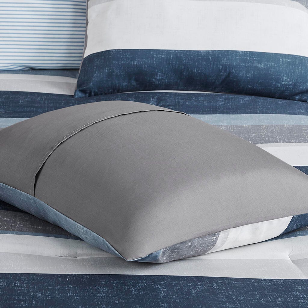 Jaxon Full Comforter Set with Bed Sheets, Blue/Gray, large