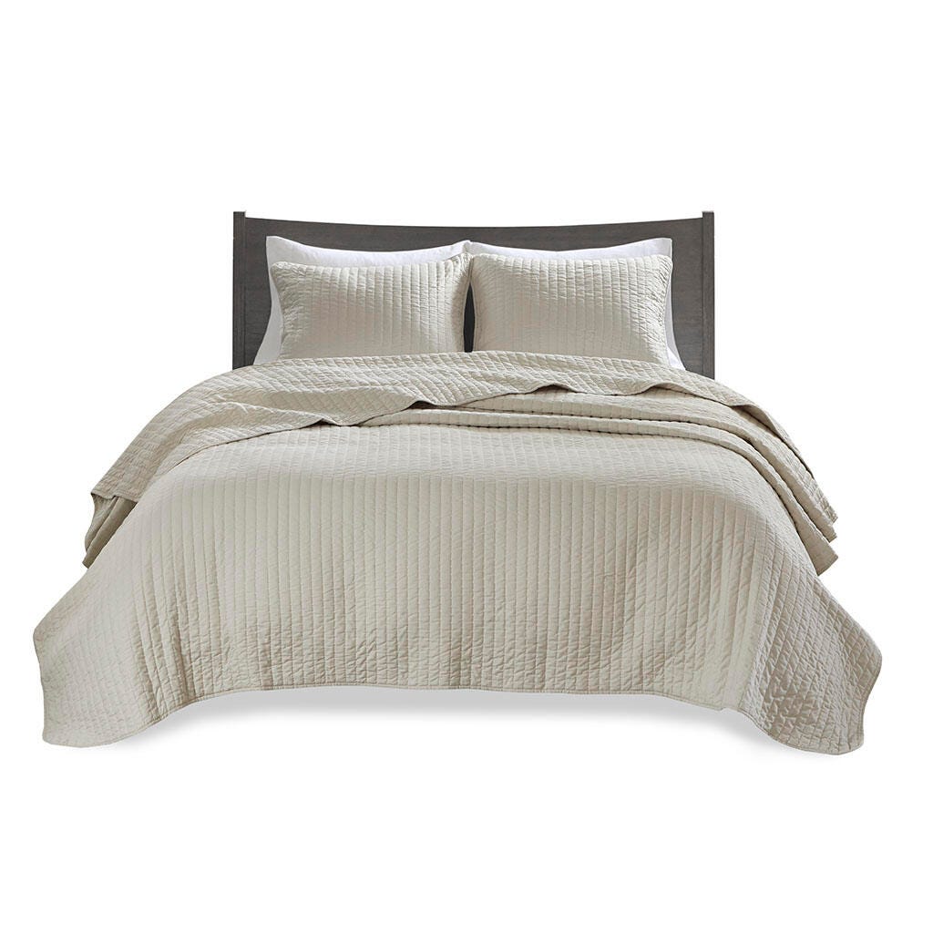Keaton Full/Queen 3 Piece Quilt Set, Cream, rollover