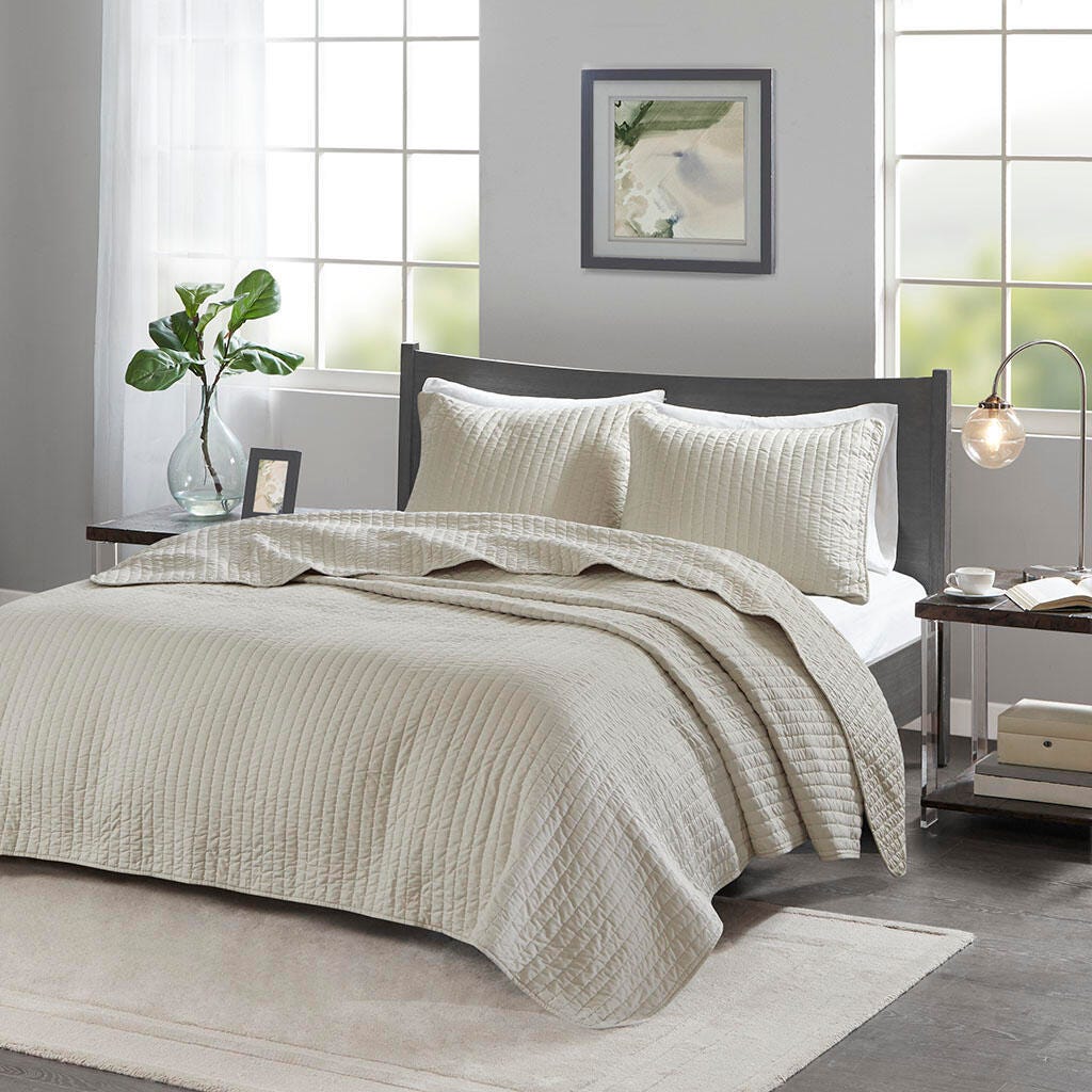 Keaton Full/Queen 3 Piece Quilt Set, Cream, large