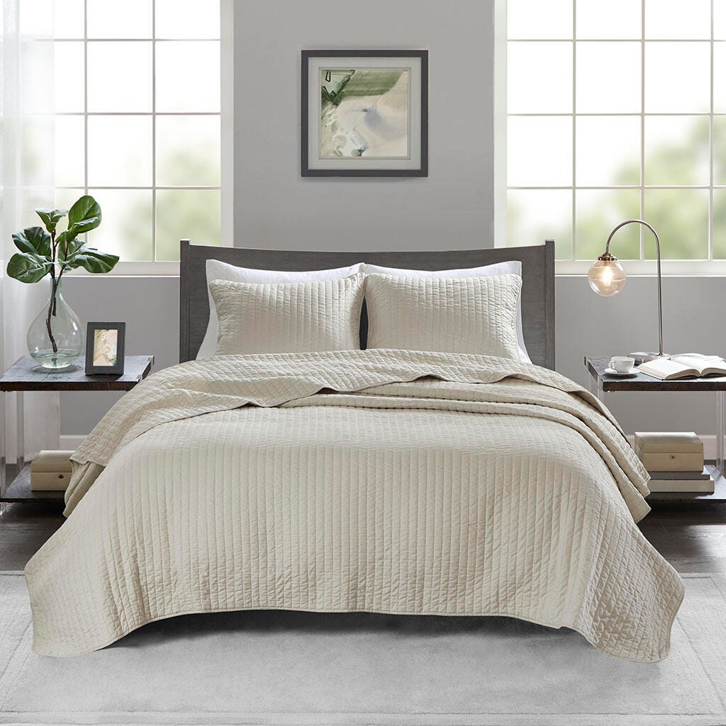 Keaton Full/Queen 3 Piece Quilt Set, Cream, large