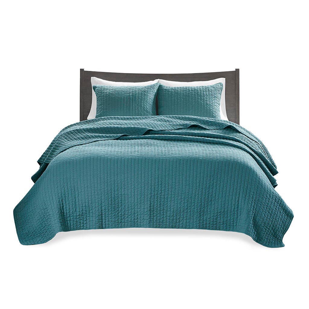 Keaton Full/Queen 3 Piece Quilt Set, Teal, large