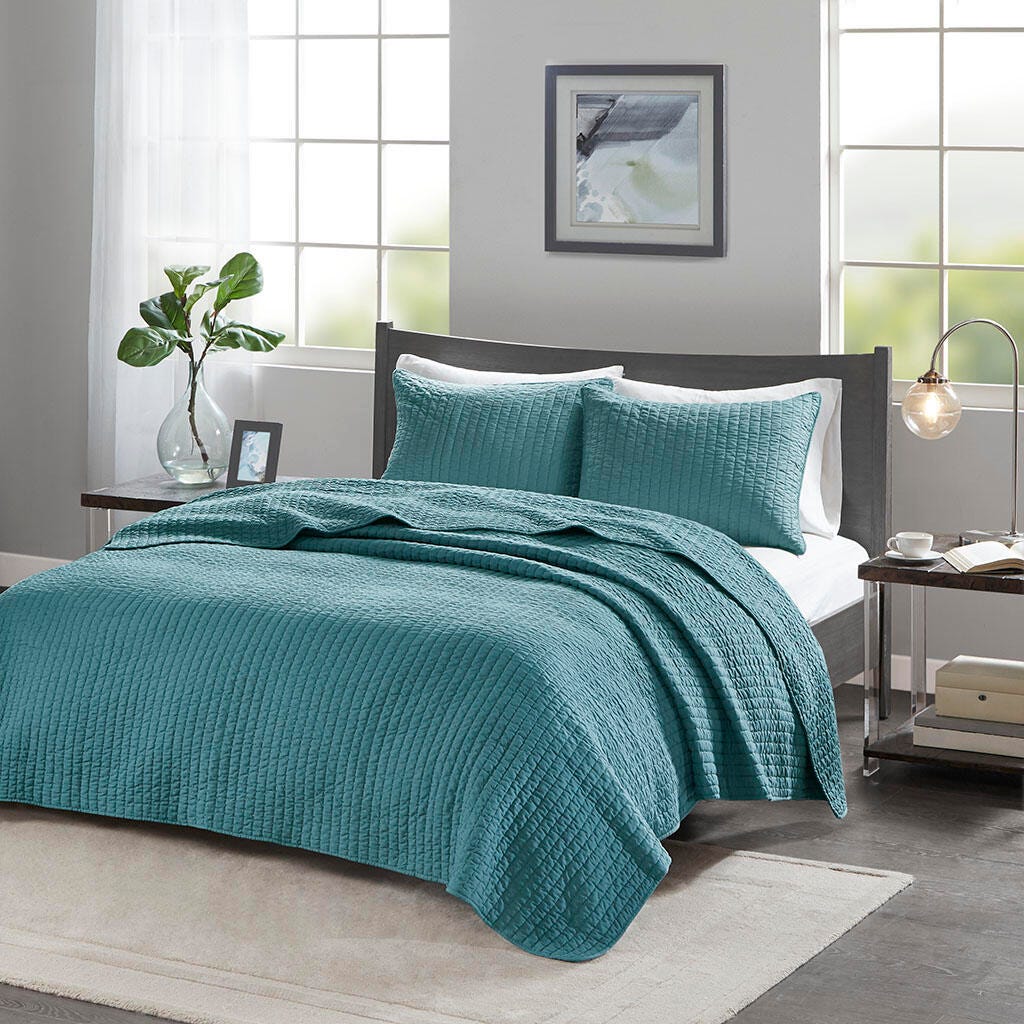 Keaton Full/Queen 3 Piece Quilt Set, Teal, large