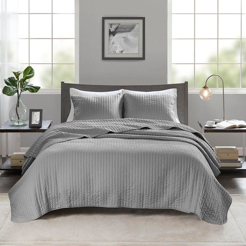 Keaton Full/Queen 3 Piece Quilt Set, Gray, large
