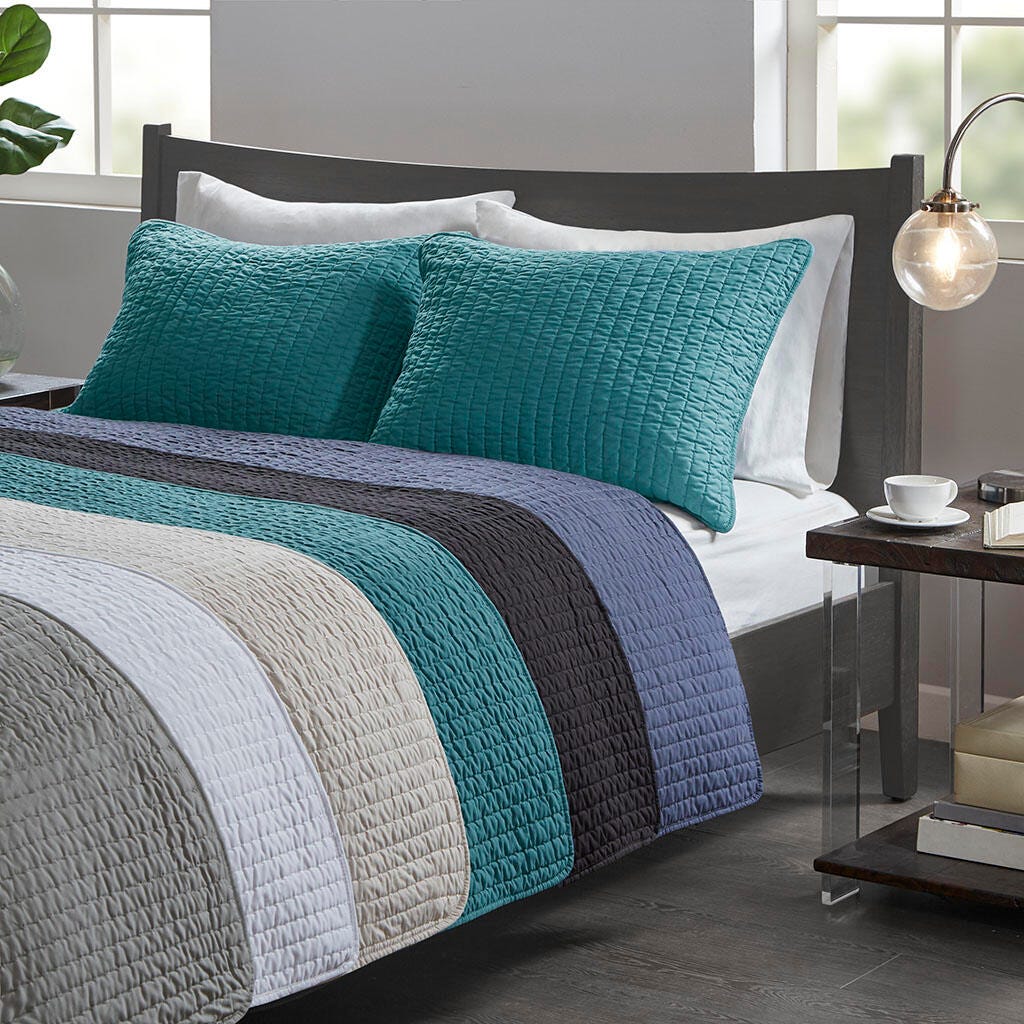 Keaton Full/Queen 3 Piece Quilt Set, Gray, large