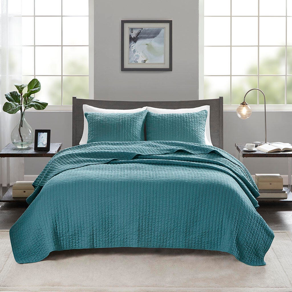 Keaton Twin/Twin XL 3 Piece Quilt Set, Teal, large