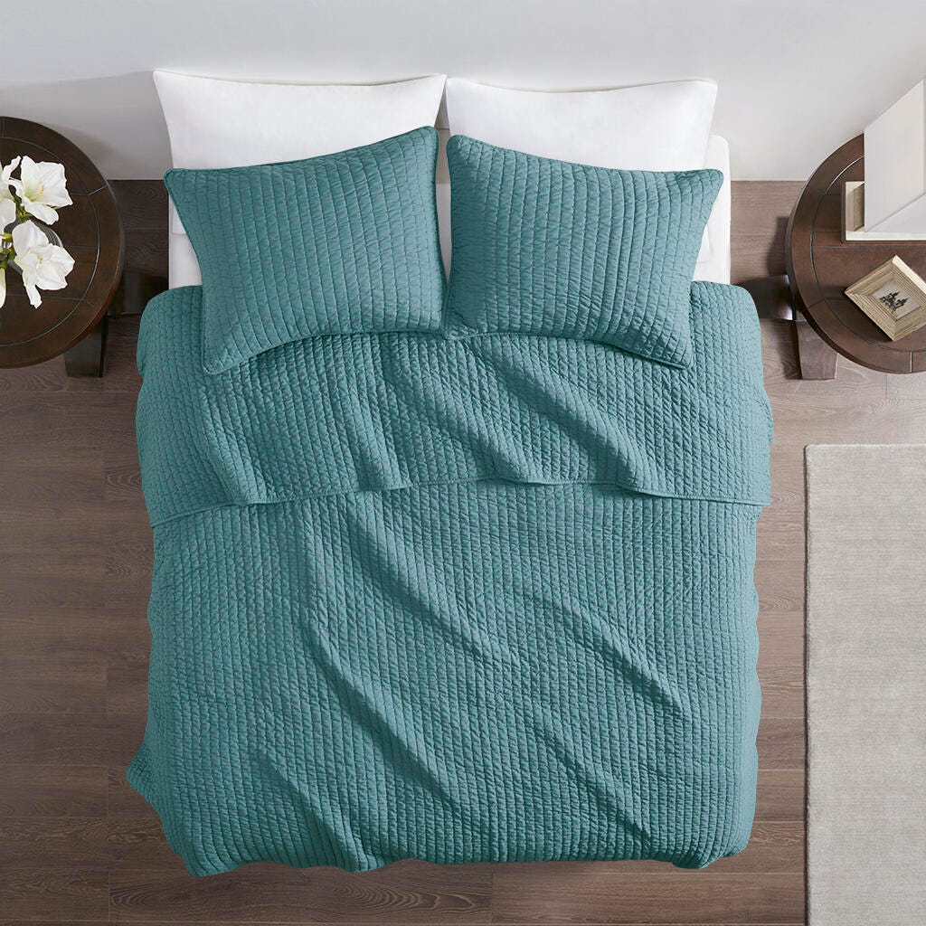 Keaton Twin/Twin XL 3 Piece Quilt Set, Teal, large