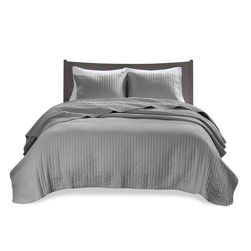 Keaton Twin/Twin XL 3 Piece Quilt Set, Gray, large