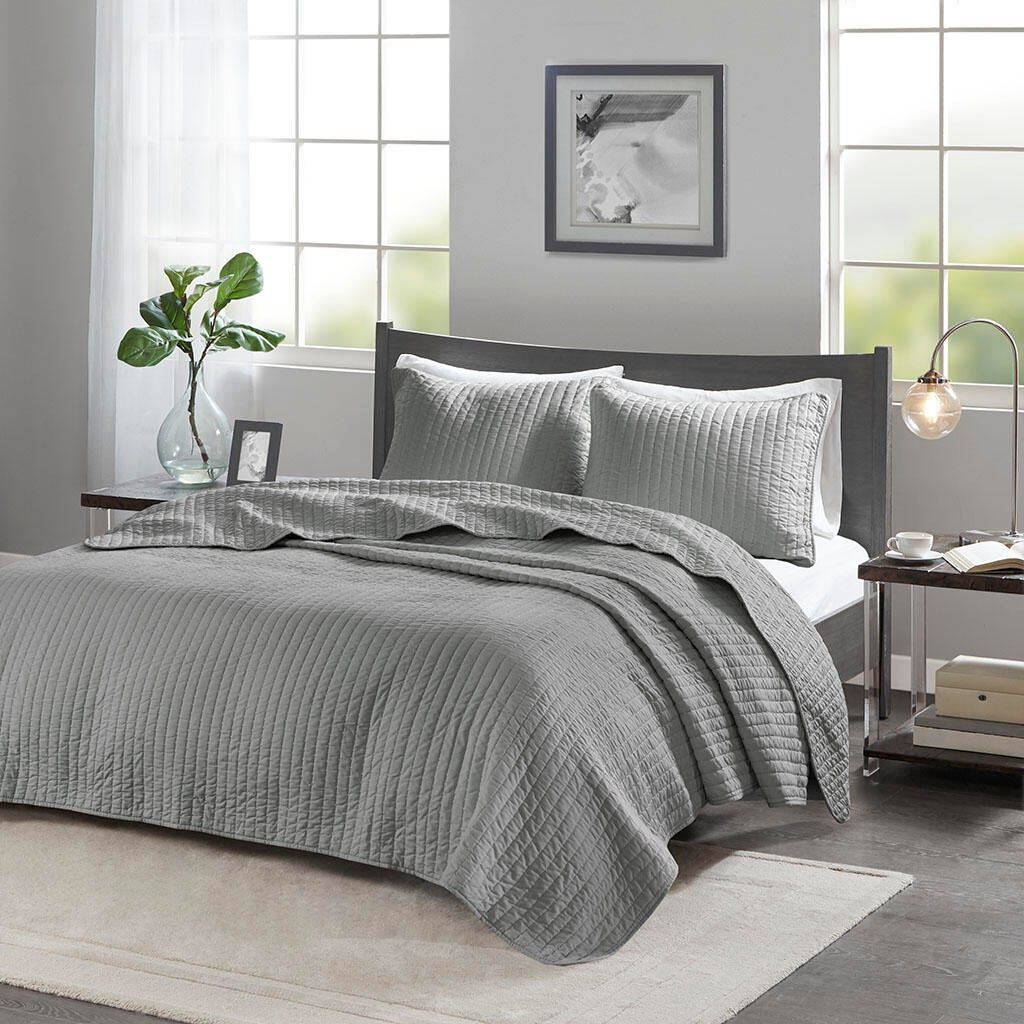 Keaton Twin/Twin XL 3 Piece Quilt Set, Gray, large