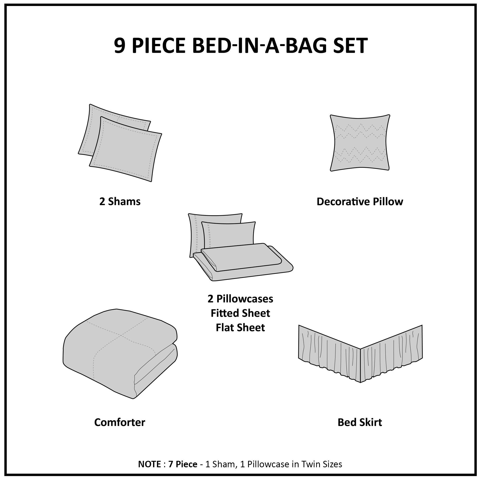 Knowles Twin 7 Piece Comforter Set with Bed Sheets, Gray, large
