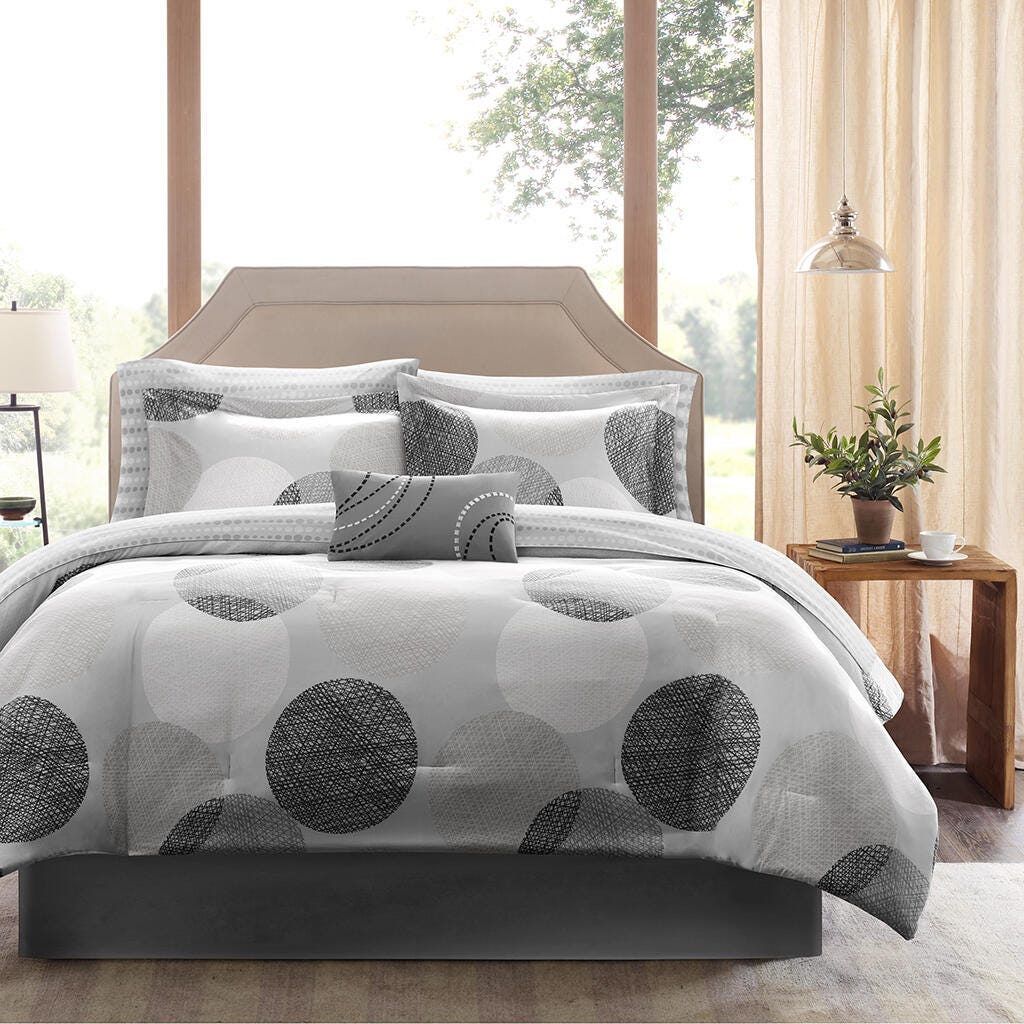 Knowles Twin 7 Piece Comforter Set with Bed Sheets, Gray, large
