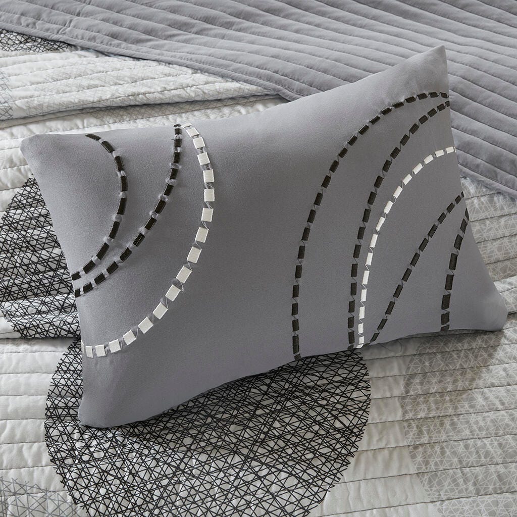 Knowles Twin 6 Piece Quilt Set with Bed Sheets, Gray, large