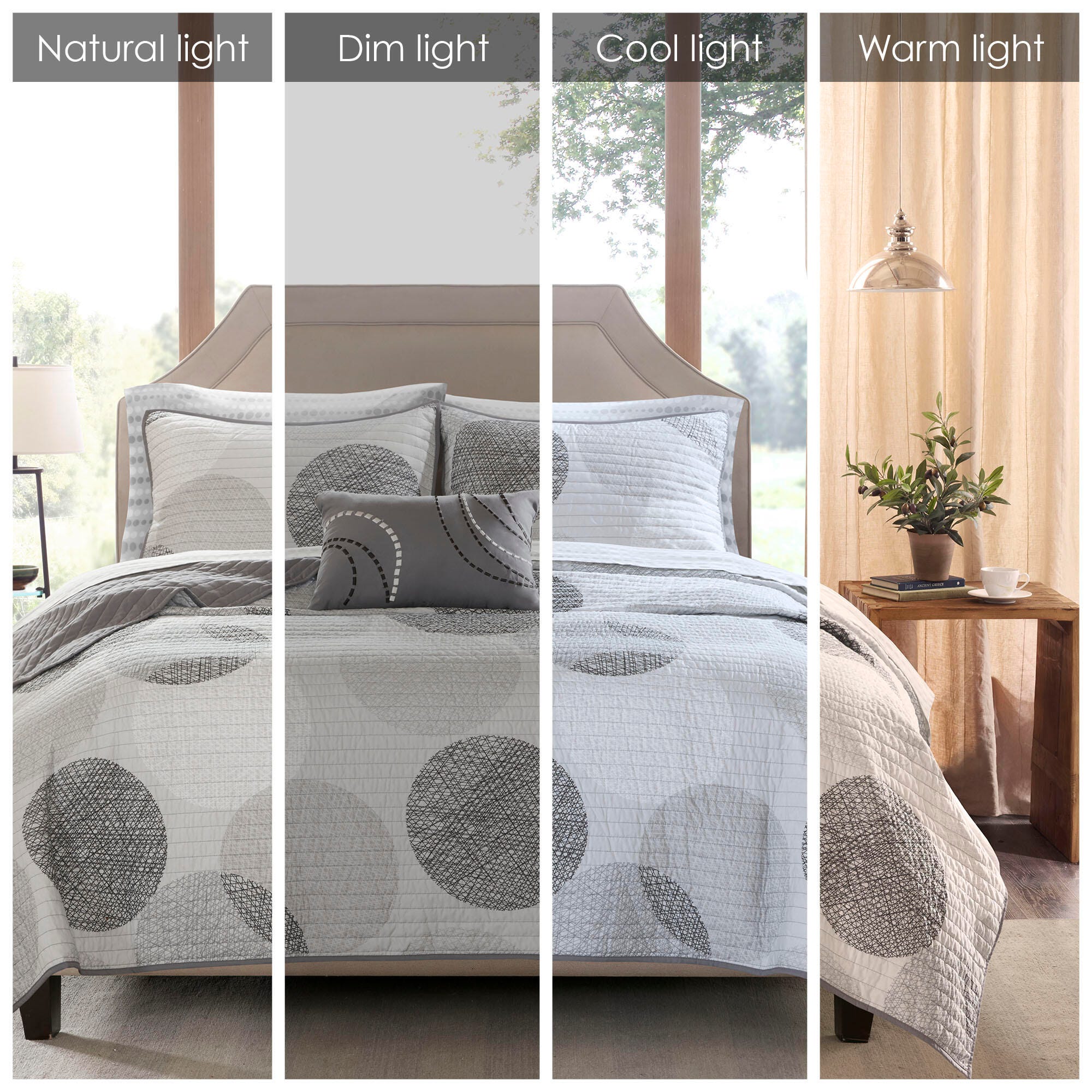 Knowles Twin 6 Piece Quilt Set with Bed Sheets, Gray, large