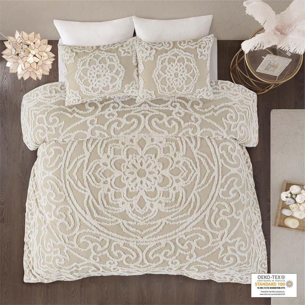 Laetitia Full/Queen 3 piece Tufted duvet cover set, Taupe, large