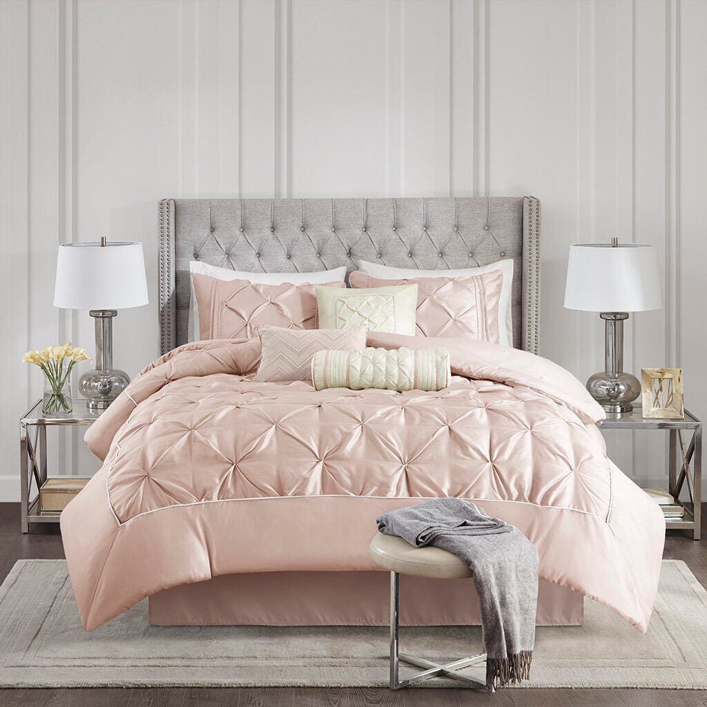 Laurel California King 7 Piece Tufted Comforter Set, Blush, large