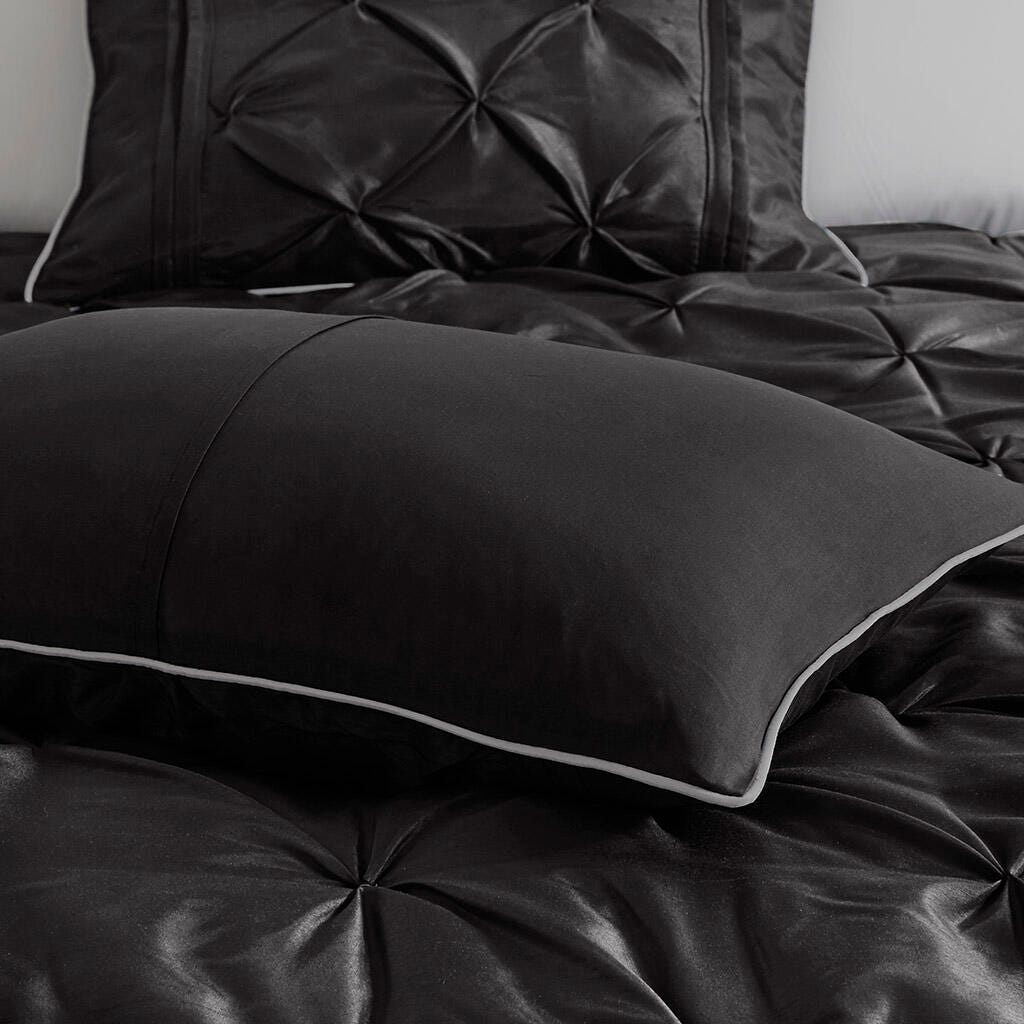 Laurel King 7 Piece Tufted Comforter Set, Black, large