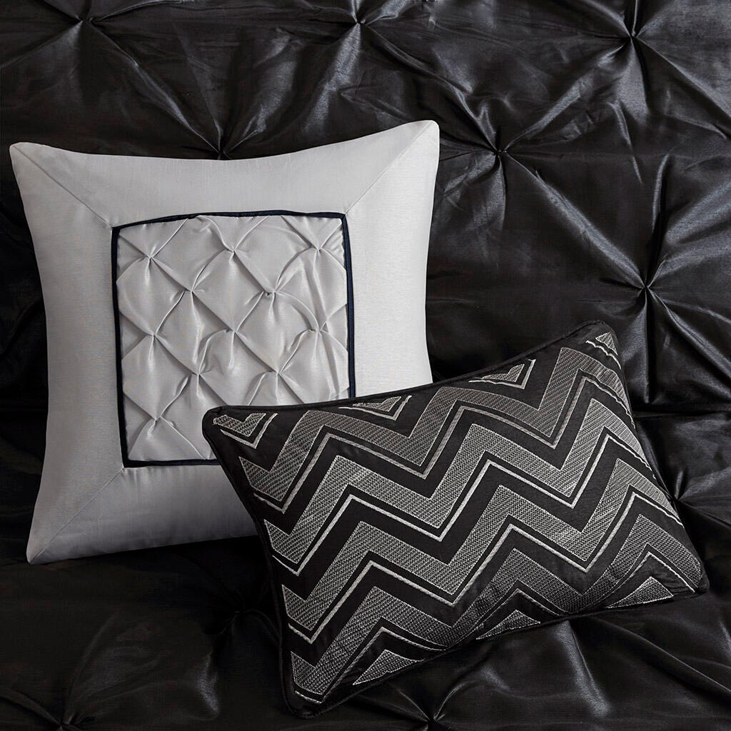 Laurel King 7 Piece Tufted Comforter Set, Black, large