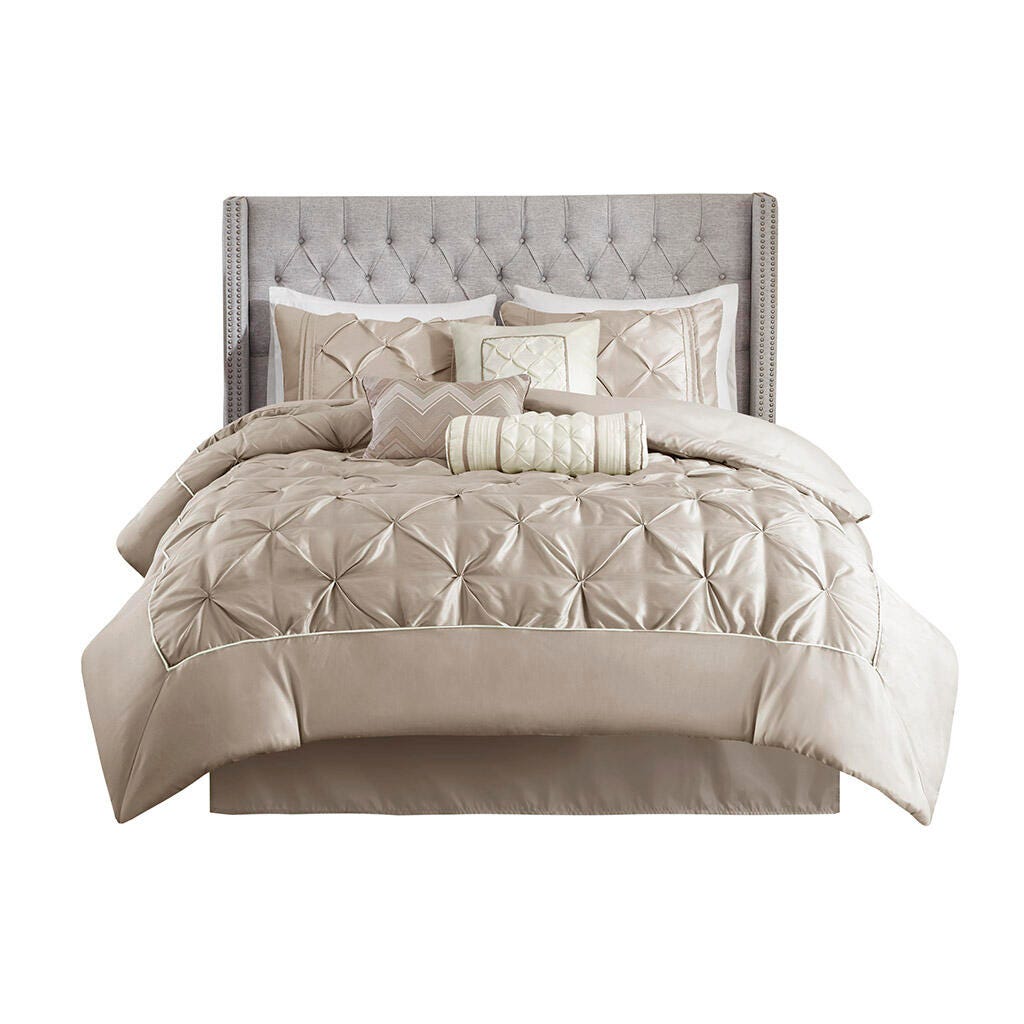 Laurel King 7 Piece Tufted Comforter Set, Taupe, rollover