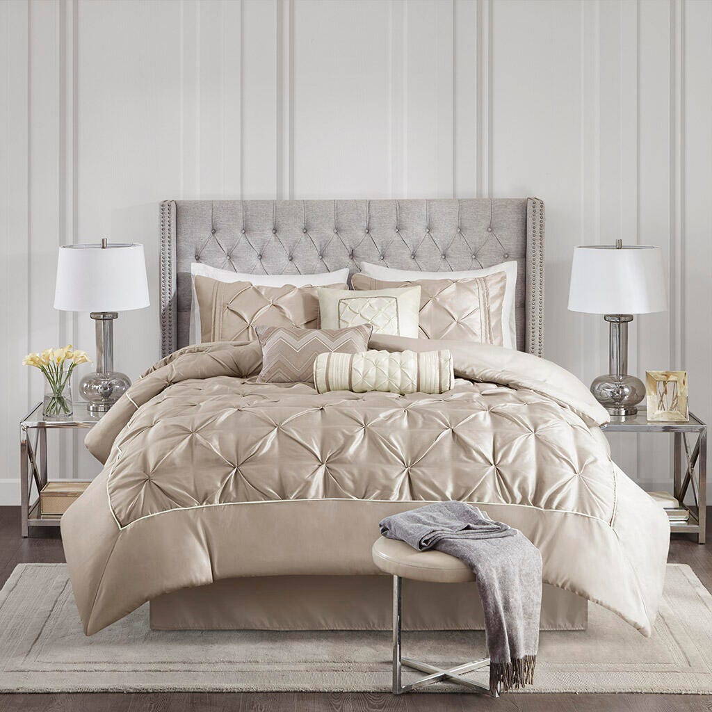 Laurel King 7 Piece Tufted Comforter Set, Taupe, large