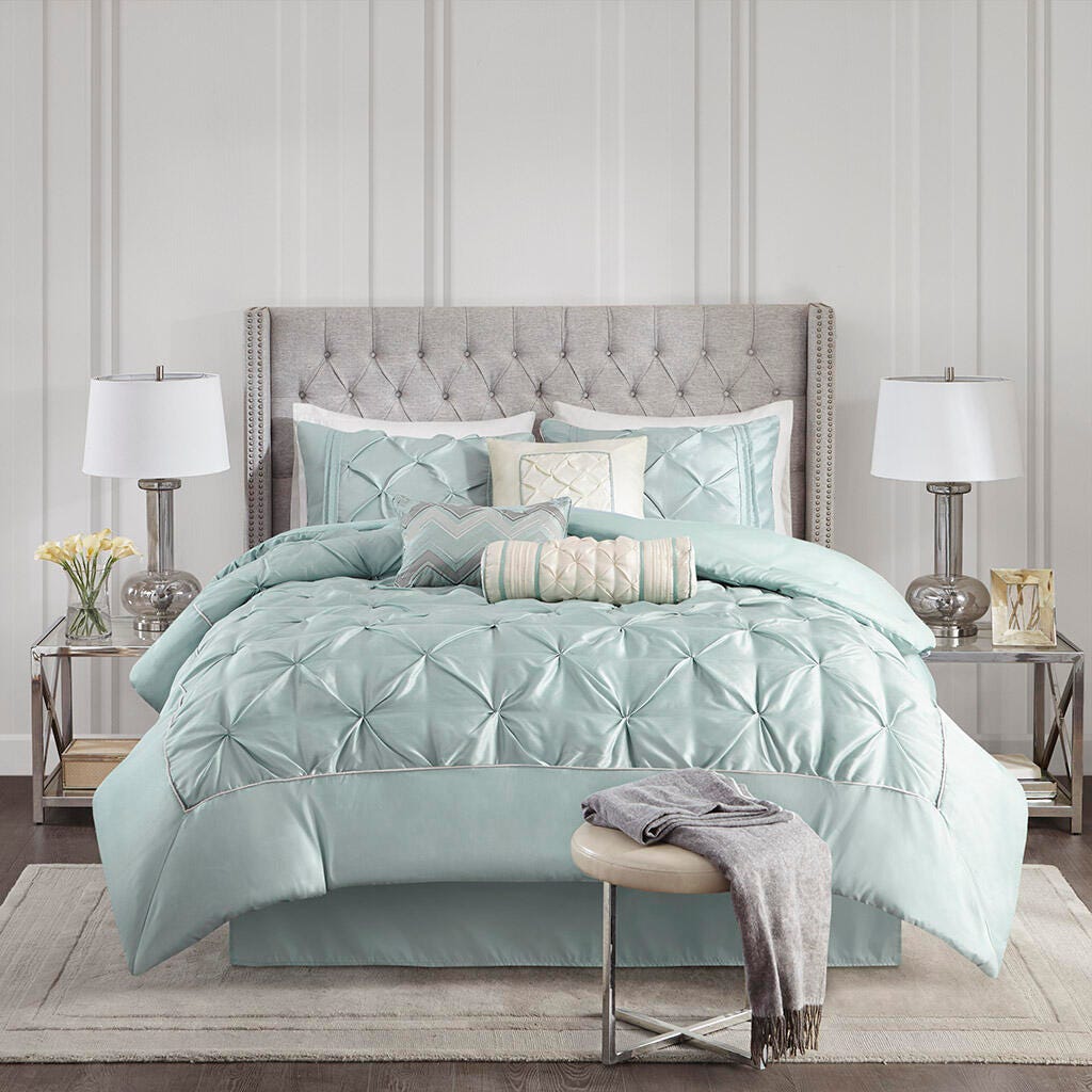 Laurel Queen 7 Piece Tufted Comforter Set, Seafoam, large