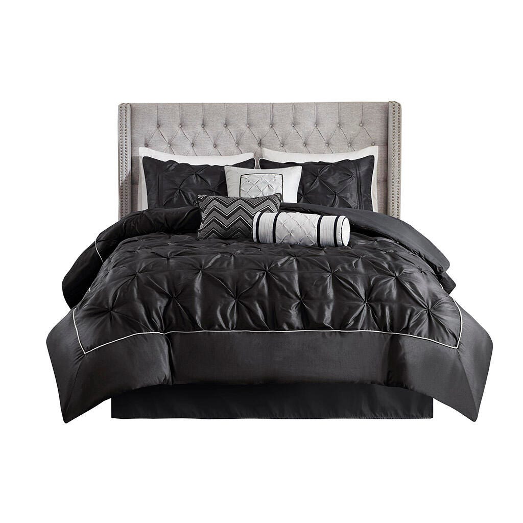 Laurel Queen 7 Piece Tufted Comforter Set, Black, rollover