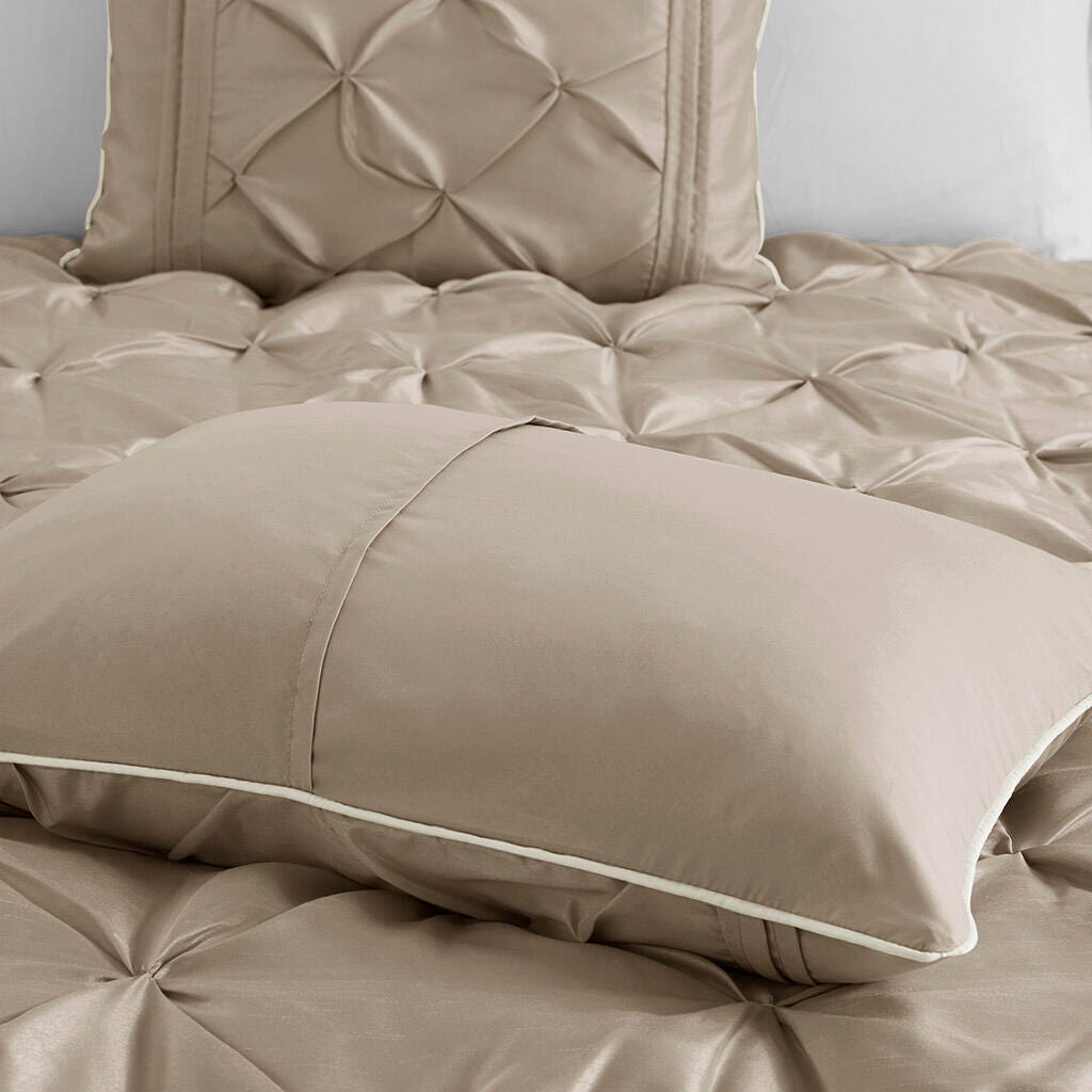 Laurel Queen 7 Piece Tufted Comforter Set, Taupe, large